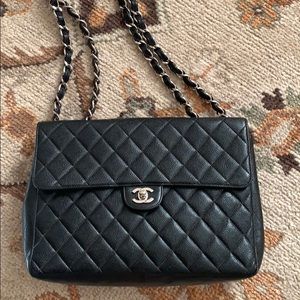Chanel bag leather silver chain & cc